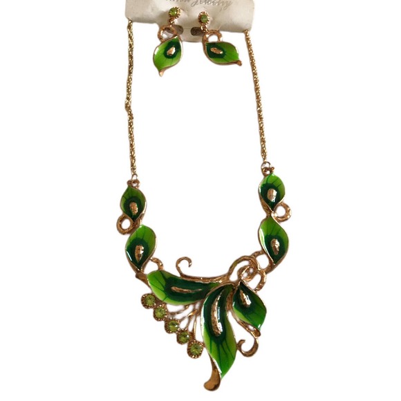 Premium Enamel Crystal Sparkling Necklace & Earring Women Fashion Jewellery Set - Picture 1 of 6